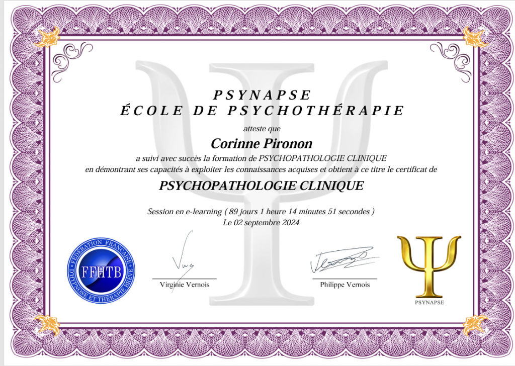 corinne pironon diplome psychopathologie clinique