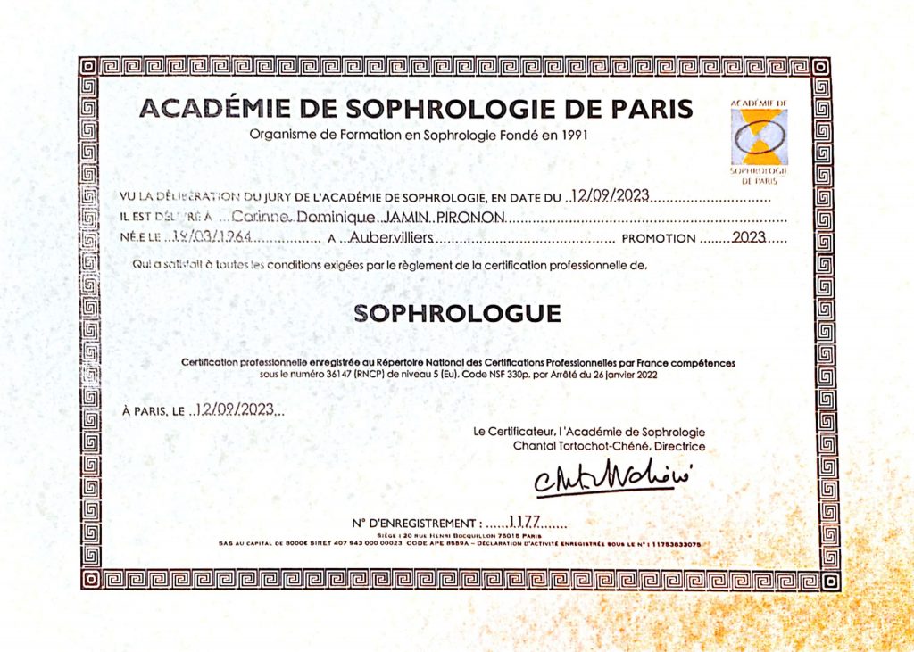 corinne pironon diplome sophrologie